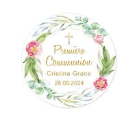 50 colombe Ma Première Communion Autocollants personnalisés Etiquettes Baptême adhésives Stickers pour Fête Merci cadeaux invités - Rd 612 (05 Floraris)