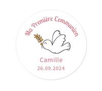 50 colombe Ma Première Communion Autocollants personnalisés Etiquettes Baptême adhésives Stickers pour Fête Merci cadeaux invités - Rd 612 (03 rose)