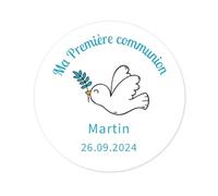 50 colombe Ma Première Communion Autocollants personnalisés Etiquettes Baptême adhésives Stickers pour Fête Merci cadeaux invités - Rd 612 (01 bleu)