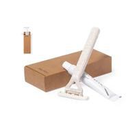50 ensembles de rasage écologique - Rasoir classique avec lame à double tranchant et gel de rasage de 8 g - Présenté dans une boîte individuelle au design kraft - Set de rasage jetable durable