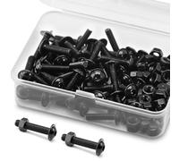 (50 Ensembles) M4 x 12mm Vis Boulons et écrous à Tête Creuse Kit 304 Acier Inoxydable Oxyde Noir, Vis à Tête Cylindrique, Boulons à Bride, Vis à Bride