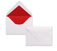 50 Enveloppes Blanc - DIN C6 - Doublé avec papier de soie Rouge - 100 g/m² - 114 x 162 mm - nassklebung - QUALITÉ marque : neuser Seta