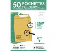 50 Enveloppes - Kraft Brun - B5 176x250mm - Auto-Adhésive - Clairefontaine