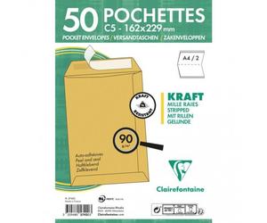 50 Enveloppes - Kraft Brun - C5 162x229mm - Auto-Adhésive - Clairefontaine