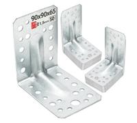 50 Equerre metal renforcées 90x90x65x1,5 mm, connecteurs bois galvanisés avec nervure, équerre support d'angle droit perforée pour menuiserie, fixation meuble, clôture, construction bois