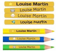 50 étiquettes adhésives personnalisées pour crayons, stylos et marqueurs. Autocollants scolaires avec nom pour marquer les objets. Stickers imperméables pour l'école. Mesure 4,6 x 0,6 cm