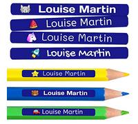 50 étiquettes adhésives personnalisées pour crayons, stylos et marqueurs. Autocollants scolaires avec nom pour marquer les objets. Stickers imperméables pour l'école. Mesure 4,6 x 0,6 cm