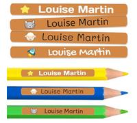 50 étiquettes adhésives personnalisées pour crayons, stylos et marqueurs. Autocollants scolaires avec nom pour marquer les objets. Stickers imperméables pour l'école. Mesure 4,6 x 0,6 cm