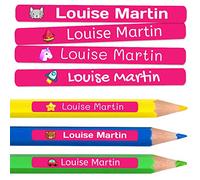 50 étiquettes adhésives personnalisées pour crayons, stylos et marqueurs. Autocollants scolaires avec nom pour marquer les objets. Stickers imperméables pour l'école. Mesure 4,6 x 0,6 cm
