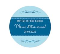 50 Etiquettes adhésives Stickers Autocollants pour baptême communion mariages,personnalisés avec nom et date pour les cadeaux de vos invités - Rd 609 (02 blue B)