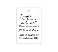 50 étiquettes cadeaux PERSONNALISÉES du kit de gueule de bois - L'amour est le meilleur médicament Étiquettes pour mariage/Bachelorette/Fête 40MMx60MM Rectangle Hangover Kit étiquettes - Tag 065