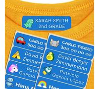 50 Etiquettes Thermoadhésives Personnalisées, de 6 x 2 cm, pour marquer les vêtements. Couleur Bleu foncé (Pour le fer)