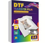 50 feuilles de film DTF A4 à deux faces, papier de transfert thermique mat en PET. Universel pour tous les t-shirts et tissus foncés, couleurs éclatantes, facile à décoller à chaud ou à froid Taille U