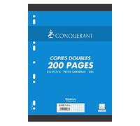 Conquérant Copies Doubles perforées A4 200 pages 70 g petits carreaux 5 x 5