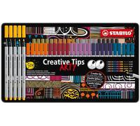 STABILO Creative Tips - Feutre dessin - Boîte métal x 50 stylos de calligraphie à pointe assorties 0.2; 0.4; 0.7; 1 mm et brush