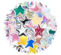 50 Gommettes Etoiles Autocollantes, Gomette Enfant Repositionnables Vinyles Stickers Scrapbooking, Brillantes Aesthetic Kawaii Autocollant Imperméables Pour Récompense Voiture Journaling Valise Skate