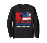 50% Half Albanian Half American 100% Awesome Albania Flag Manche Longue