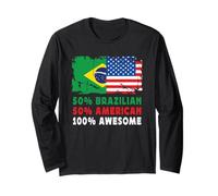 50% Half Brazilian Half American 100% Awesome Brazil Flag Manche Longue