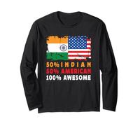 50% Half Indian Half American 100% Awesome India Flag Manche Longue