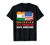 50% Half Indian Half American 100% Awesome India Flag T-Shirt