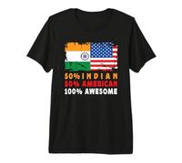 50% Half Indian Half American 100% Awesome India Flag T-Shirt Haut de Gamme