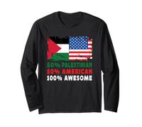 50% Half Palestinian American 100% Awesome Palestine Flag Manche Longue