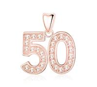 50 Joyeux Anniversaire Charm - argent sterling 925 avec Or Rose pour Pandora Moments Bracelet à Breloque et Collier - Cadeau pour sa Maman, Nan, Nana, sœur, épouse, Femme - 50 ans