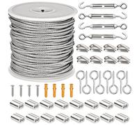50 m Câble métallique de PVC et acier inoxydable, Tendeur de câble métallique de 2 mm, 4 tendeurs M5 crochets à œillet 4 vis 16 serre-câbles 8 vis à œillets 4 tubes d'expansion 8 à étrier