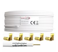 50 m Coaxial Cable SAT 135dB Digital Class A+ Shielding 5x for Ultra HD 4K DVB-S/S2, DVB-C/C2, DVB-T Coaxial Antenna Cable for CATV Installations White with 10 F Connectors
