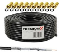 50 m Coaxial Cable SAT Antenna Cable Black 4-Way Shielded Coaxial Cable for 135dB DVB-S / S2 DVB-C and DVB-T BK + 10x F-Plug High Quality