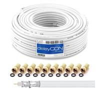 50 m HQ Satellite Coaxial Cable SAT 130dB Shielded 4 Layers DVB-S DVB-S2 DVB-T DVB-C 4K 1080p Full HD HDTV + 10 Gold Plated F Connectors