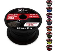 50 M Nylon Paracord Tear-Resistant-3 Mm Paracord Rope 425 Type Ii Lines As Outdoor Rope,All-Purpose Rope,Survival Rope-Nylon Line Max. 193 Kg,Colour: Black