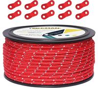50 M Reflector Cable Outdoor Camp Cable 100% Nylon Coiled 10 Tensor Aluminium Alloy Rope For Camping (Red,Diameter 5 Mm)