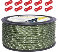 50 M Reflector Cable Outdoor Camp Cable 100% Nylon Coiled 10 Tensor Aluminium Alloy Rope For Camping (Army Green,Diameter 5 Mm)