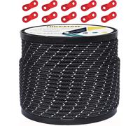 50 M Reflector Cable Outdoor Camp Cable 100% Nylon Coiled Rope 10 Tensile Aluminium Alloy For Camping (Black,Diameter 4 Mm)