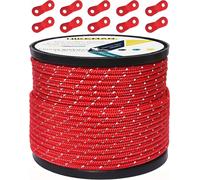 50 M Reflector Cable Outdoor Camp Cable 100% Nylon Coiled Rope 10 Tensile Aluminium Alloy For Camping (Red,Diameter 4 Mm)