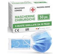 50 masques chirurgicaux jetables à 3 couches de type IIR résistants aux éclaboussures, conformes à la norme UNI EN 14683:2019+AC:2019 | BFE >98%