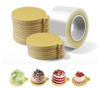 50 mini-assiettes à gâteau rondes dorées, assiettes à dessert en papier de 8 cm pour cupcakes Avec base circulaire dorée et bordure, bandes d'acétate transparentes pour mariages, anniversaires, fêtes