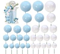 50 Mini Topper de Gâteau de Ballon Cupcakes Toppers Balle Gâteau Topper Topper à Gâteau d’Insert DIY Boules de Fausses Perles - Pour gâteau d'anniversaire, de mariage, de pâtisserie (Bleu et blanc)