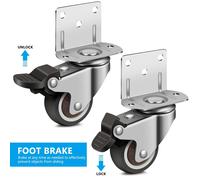 50 mm Castors for Furniture,Heavy Load Castor with 4 Brakes,360 Swivel Caster,with 20 Screws,1 Screwdriver,L-Shaped Mounting Plate,Load Capacity 80 kg for Furniture,Cribs,Shelves