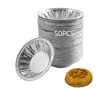 50 Moule Tartelette Pasteis de Nata Kit Moule Aluminium Jetable Plateaux en Papier d'Aluminium, Ronde MINI Moule en Aluminium, pour la Cuisson de la Cuisine, Tartes à la Confiture