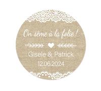 50 On sème à la folie Autocollants personnalisés de Mariage Naissance fête Fiançailles sachet de graine STICKERS 40mm Etiquettes adhésives - Rd 611 (05 Le tissu)