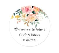 50 On sème à la folie Autocollants personnalisés de Mariage Naissance fête Fiançailles sachet de graine STICKERS 40mm Etiquettes adhésives - Rd 611 (09 fleurs)