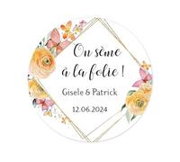 50 On sème à la folie Autocollants personnalisés de Mariage Naissance fête Fiançailles sachet de graine STICKERS 40mm Etiquettes adhésives - Rd 611 (03 chic Brun)
