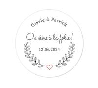 50 On sème à la folie Autocollants personnalisés de Mariage Naissance fête Fiançailles sachet de graine STICKERS 40mm Etiquettes adhésives - Rd 611 (04 Branches)