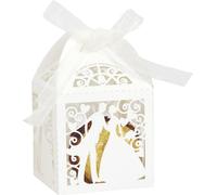 50 Pack Laser Cut Sweet Couple Wedding Favor Boxes, Party Favor Box, Petites Boîtes Cadeaux, Valentine Boîtes à Bonbons Avec Rubans