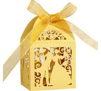 50 Pack Laser Cut Sweet Couple Wedding Favor Boxes, Party Favor Box, Petites Boîtes Cadeaux, Valentine Boîtes à Bonbons Avec Rubans