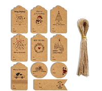 50 Pack Merry Christmas Étiquette Décoration d'arbre de Noël, Etiquette Cadeau Kraft Etiquette Gift Tags for Xmas Presents Wrapping Bags, Etiquette Cadeau Paper Tag