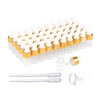 50 Pack mini flacons compte gouttes vides en verre avec bouchons dorés,flacons d'échantillons de parfum pour huiles essentielles, huiles corporelles et liquides (2 ml)