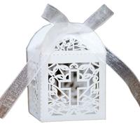 50 Packs de Boîtes de Faveur Croix, Boîtes De Faveur Baptême Et Rubans, Design Laser Cut Pour Les F?tes D'Anniversaire, Baby Shower, Bridal Showers